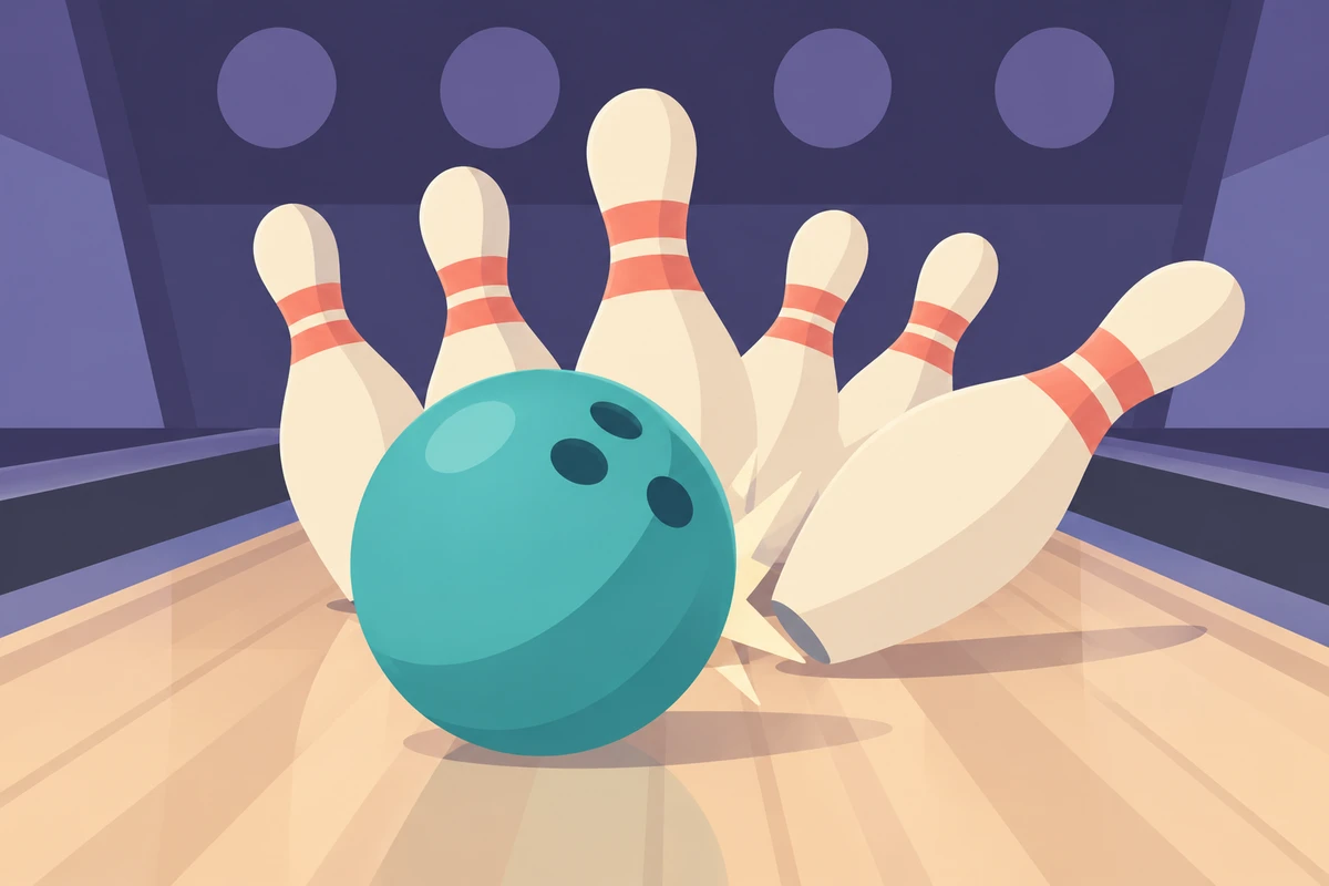 Turquoise bowling ball scattering cream pins with coral neck bands